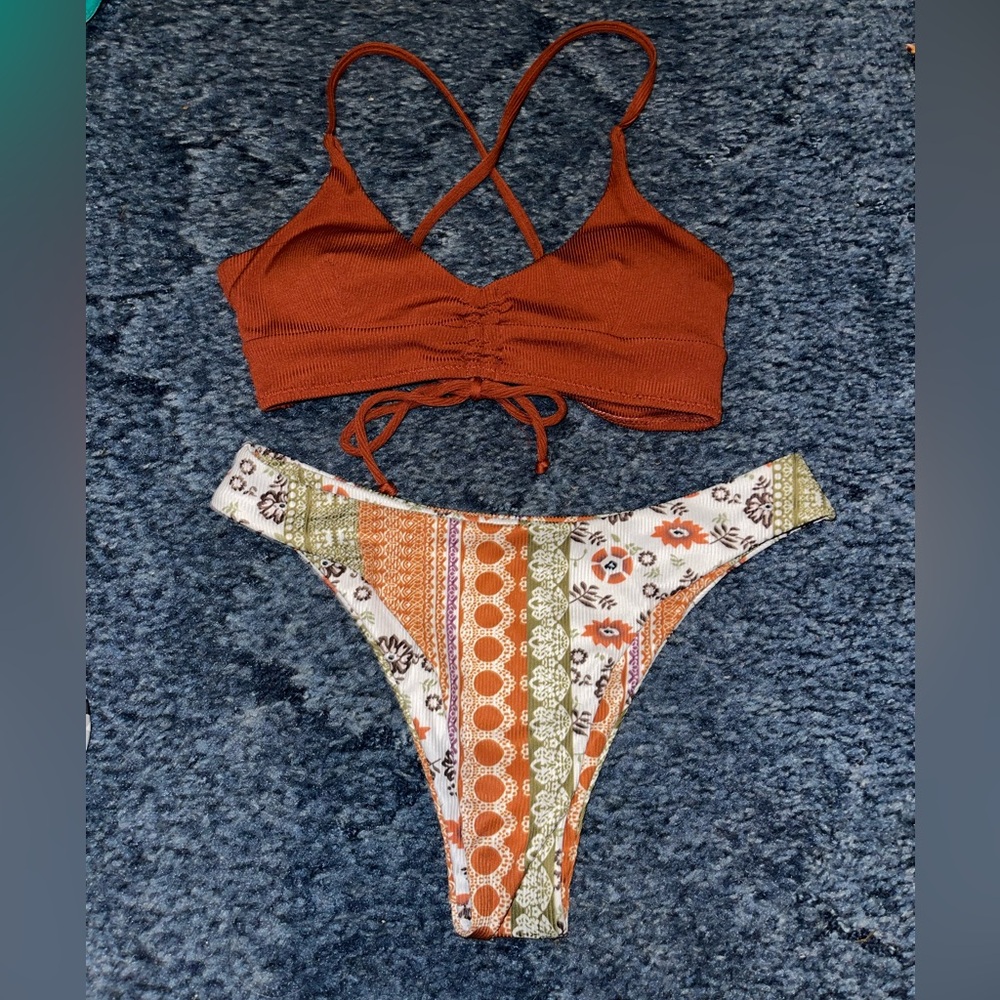 Zaful Rust and Multicolor Bikini Set